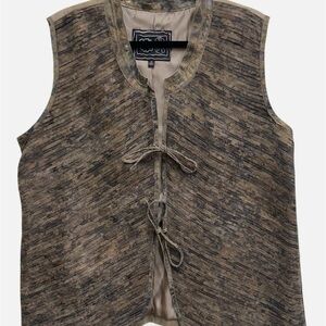 CHI by Carlos Falchi Leather Vest / Rustic Earth Toned Round Neck Vest Size 1X